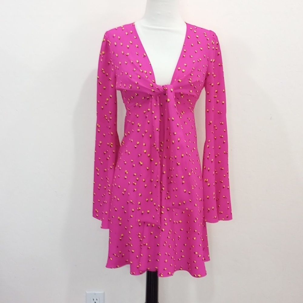 DVF West Diane Von Furstenberg Pink Floral Mini Dress Flared sleeves, Size P / S